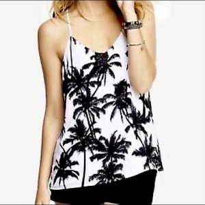 Express downtown cami with black and white palm tree print. Fully lined